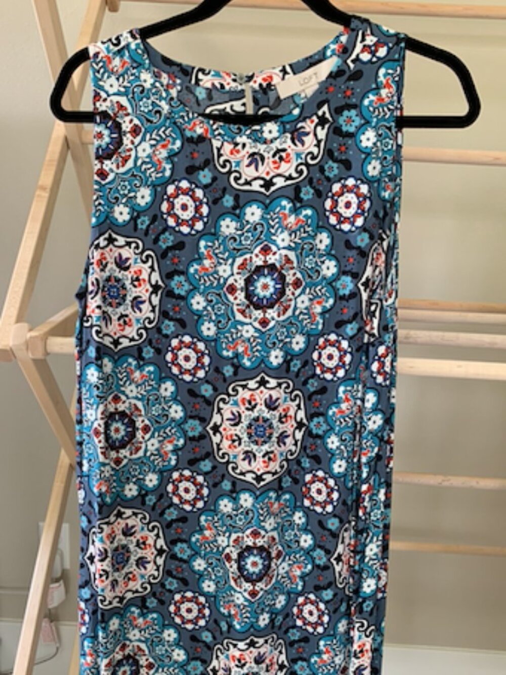 LOFT Boho Medallion Tile Print Sleeveless Casual Swing Dress Size Large